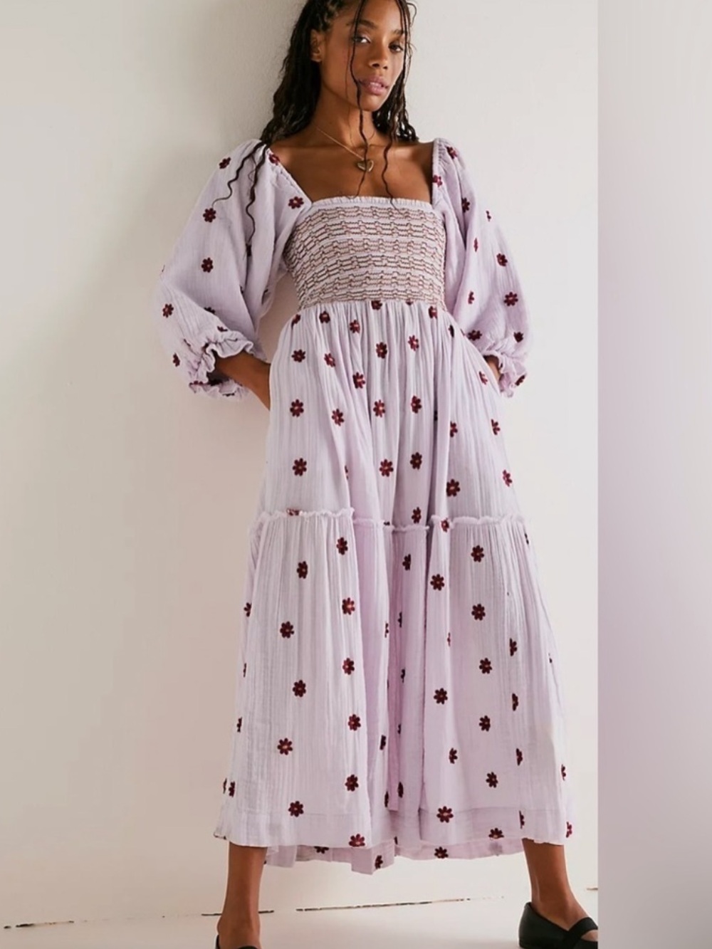 Free People Dahlia Lilac Embroidered Maxi Dress